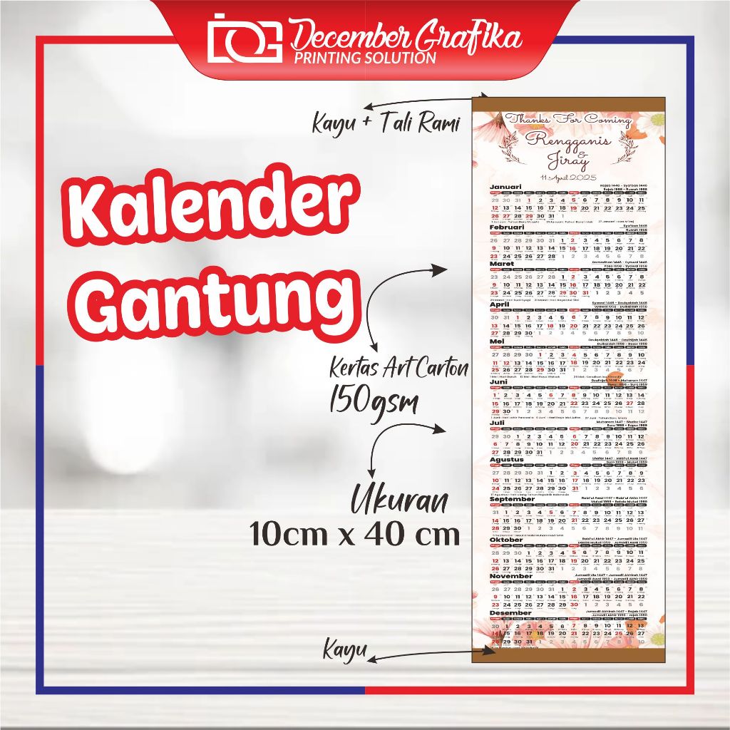 

SOUVENIR KALENDER GANTUNG AESTHETIC TALI RAMI 2025 // 2026 // PERNIKAHAN // ULTAH // EVENT // PROMOSI // AQIQAH