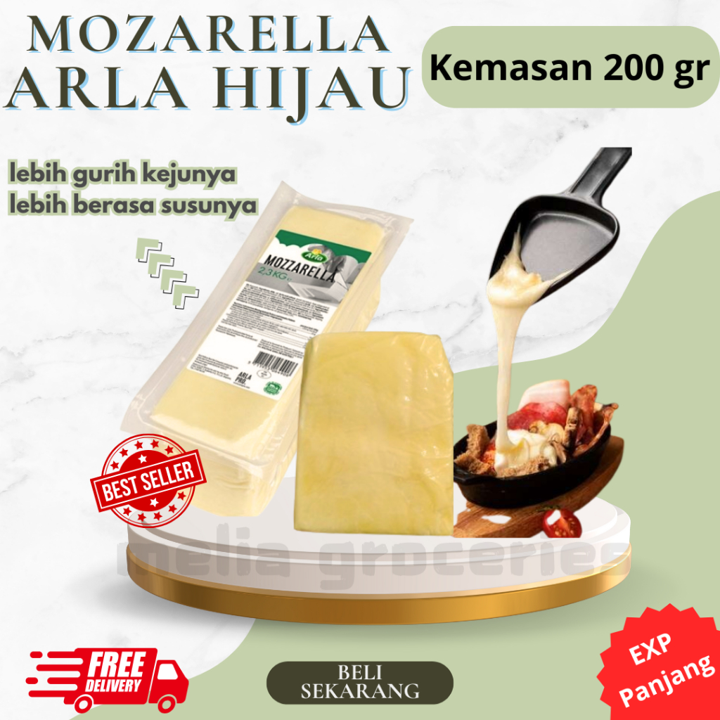 

Keju Mozarella Arla Hijau 200 gr ( Premium Lebih Gurih ) Mulur Cheese Mozarella Lumer