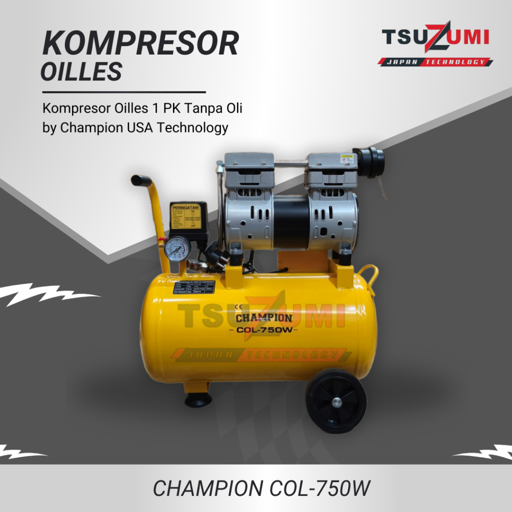 Kompresor Oilles 1 PK Champion COL-750W USA Technology / Kompresor Oilles Mini Tanpa Oli