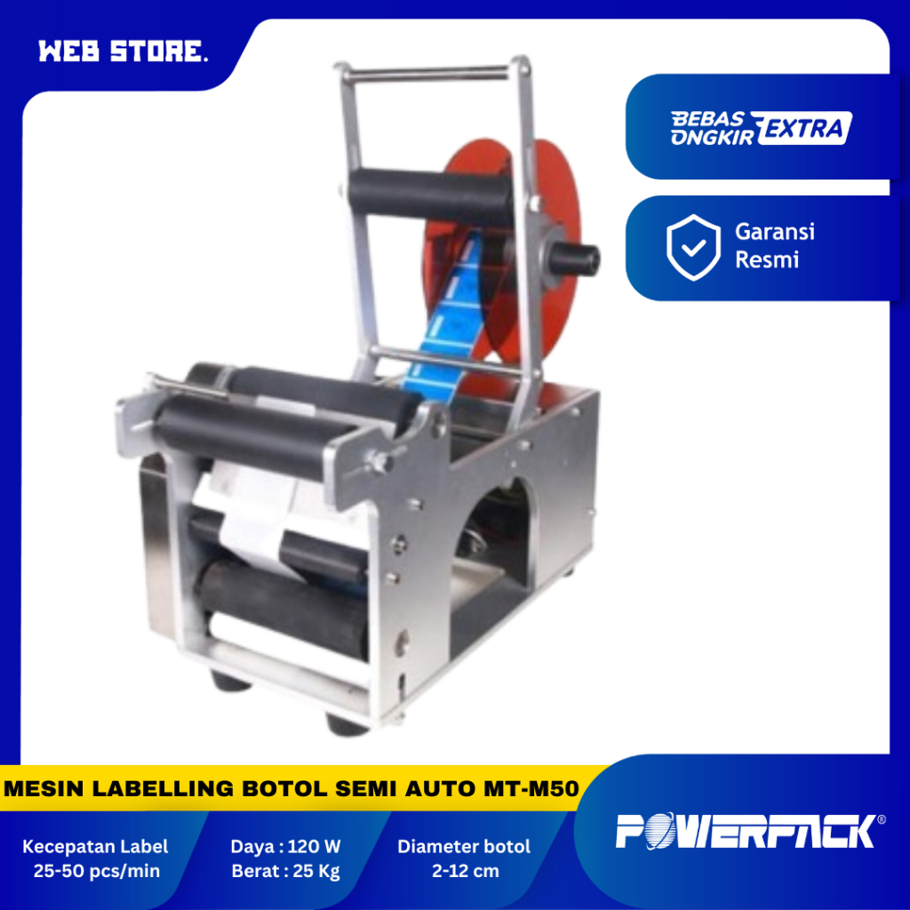 

Mesin Labelling Botol Semi Auto Sticker Label Botol POWERPACK MT-M50