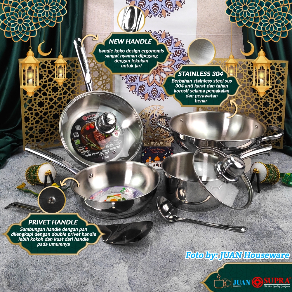 Baru SUPRA 8 pcs professional set stainless steel sus 304 impact bottom / cookware set penggorengan