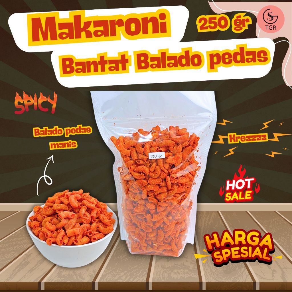 

¼ MAKARONI BANTAT CIKRUH BALADO PEDAS DAUN JERUK MAKARONI CEMILAN 250GR