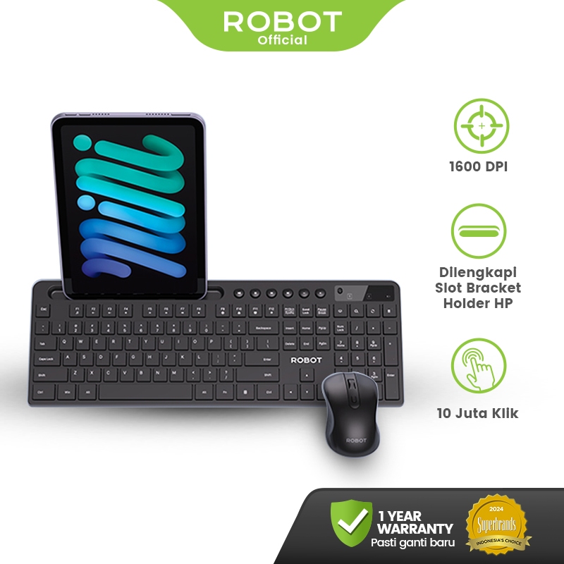 ROBOT KM3700 Keyboard Mouse Set | 10 Juta Klik 1600DPI | USB Receiver | Switch 3 Perangkat 1 Tombol 