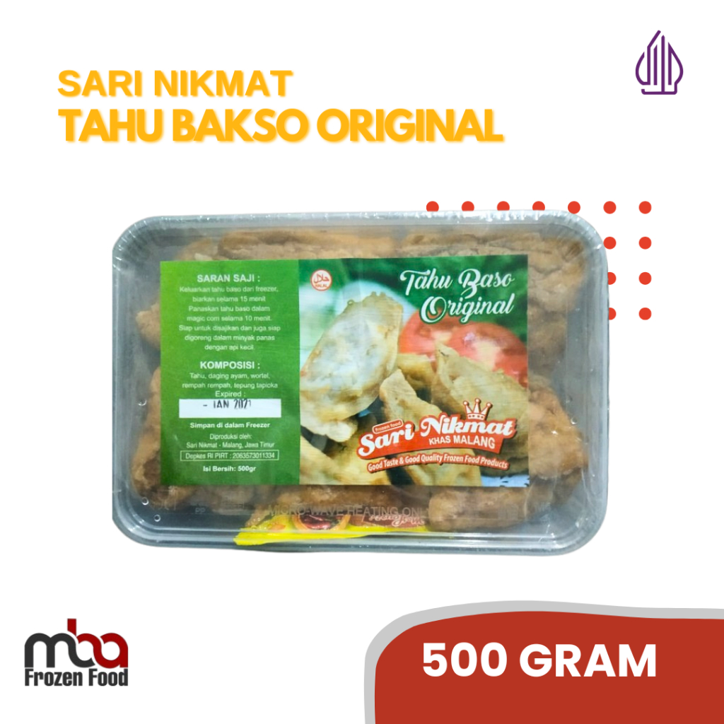 

Sari Nikmat, Tahu Bakso Original Isi 10 pcs, 500 gr /Bakso /Baksosapi /Pentol /Dagingsapi /Daging /Baso /Frozenfood /Sapi /Meatball /Aci /Tahuaci /Tahu /Gorengan /Tahubakso /Tahuwalik