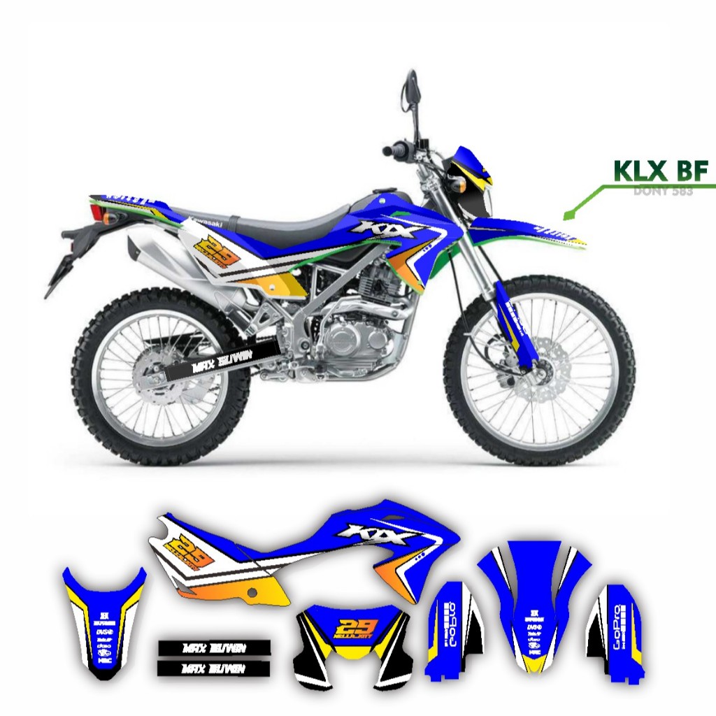 decal klx 150 bf biru kuning racing