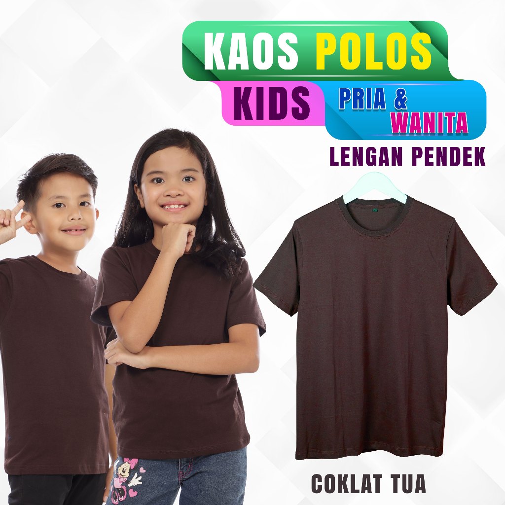 KAOS POLOS ANAK COTTON COMBED 30S - KAOS LENGAN PENDEK ANAK PRIA WANITA - COKLAT TUA