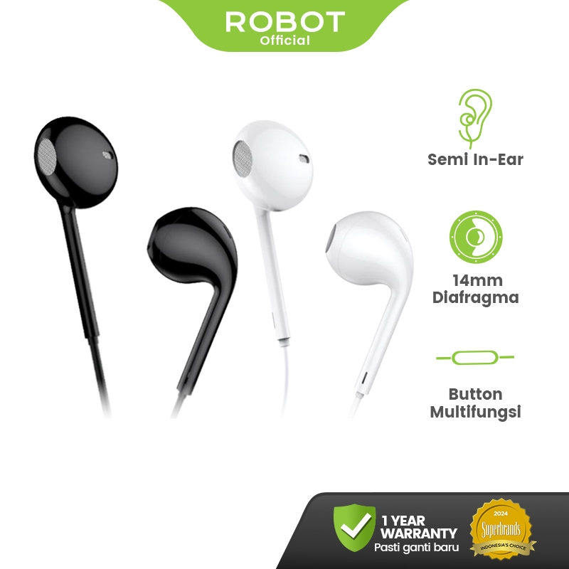 ROBOT RE10 Headset Kabel Earphone Bass Jernih Wired Earphone 3.5mm Audio Jack untuk Smartphone iPhon