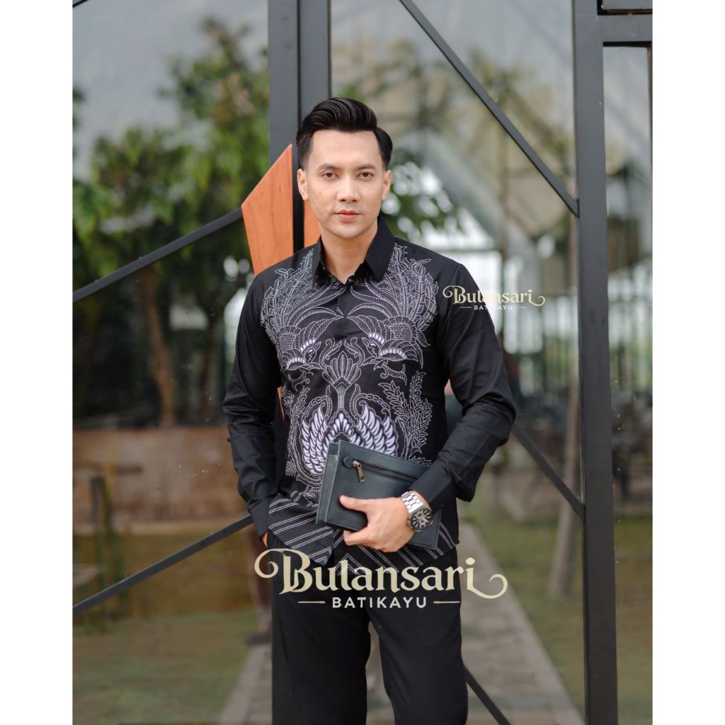 BATIK PUSAKA  ABU ABU HITAM KATUN Bulansari Batik Ayu  DEWATA HITAM premium kemeja batik pria slimfi