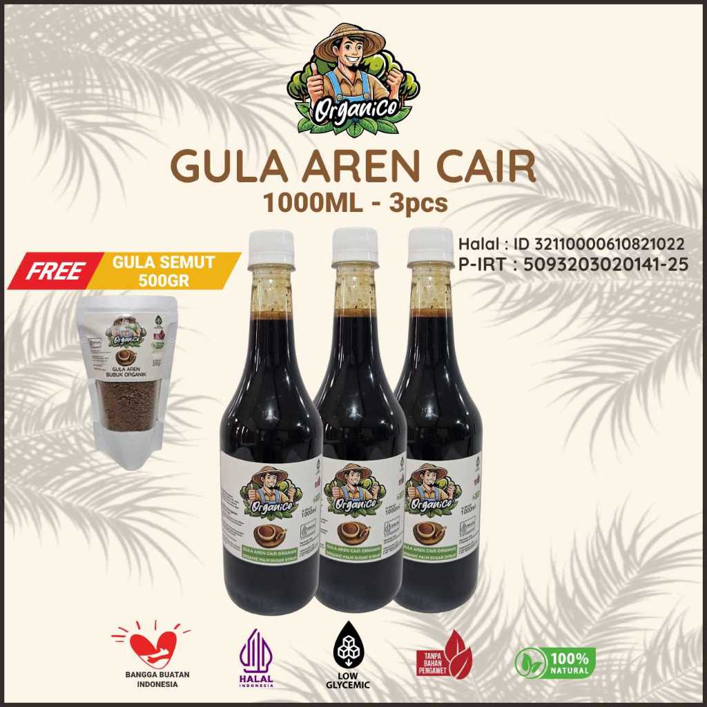 

Paket Bundling Organico Gula Aren Cair Organik Premium 1000ml 3pcs