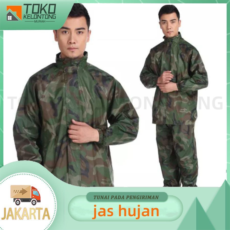Jas Hujan Loreng Army Raincoat Campuran PVC Parasit Dan Nilon Tebal Setelan Jas Hujan Pria Dan Wanit