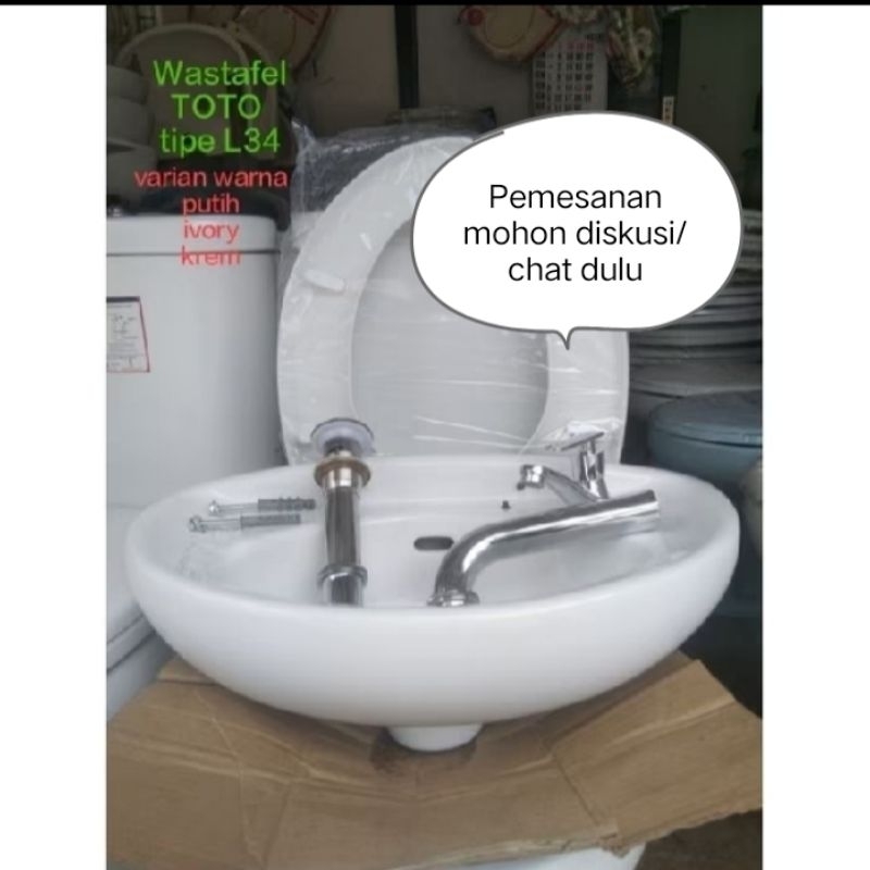 wastafel merk Toto tipe L34 tempat cuci tangan warna putih, ivory, krem,pink