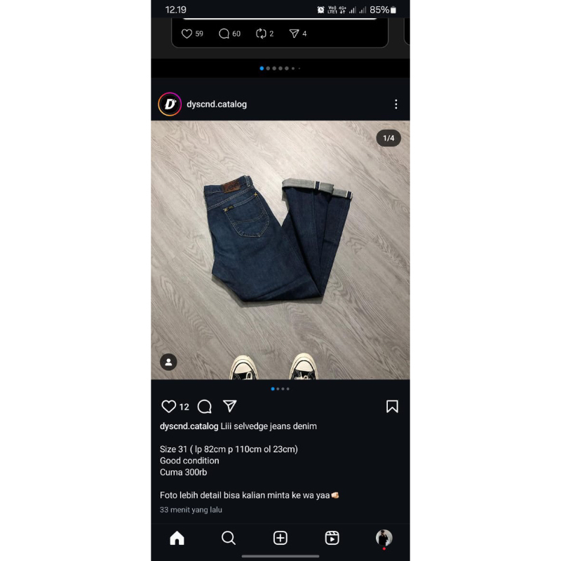 JEANS SELVEDGE LEE DY