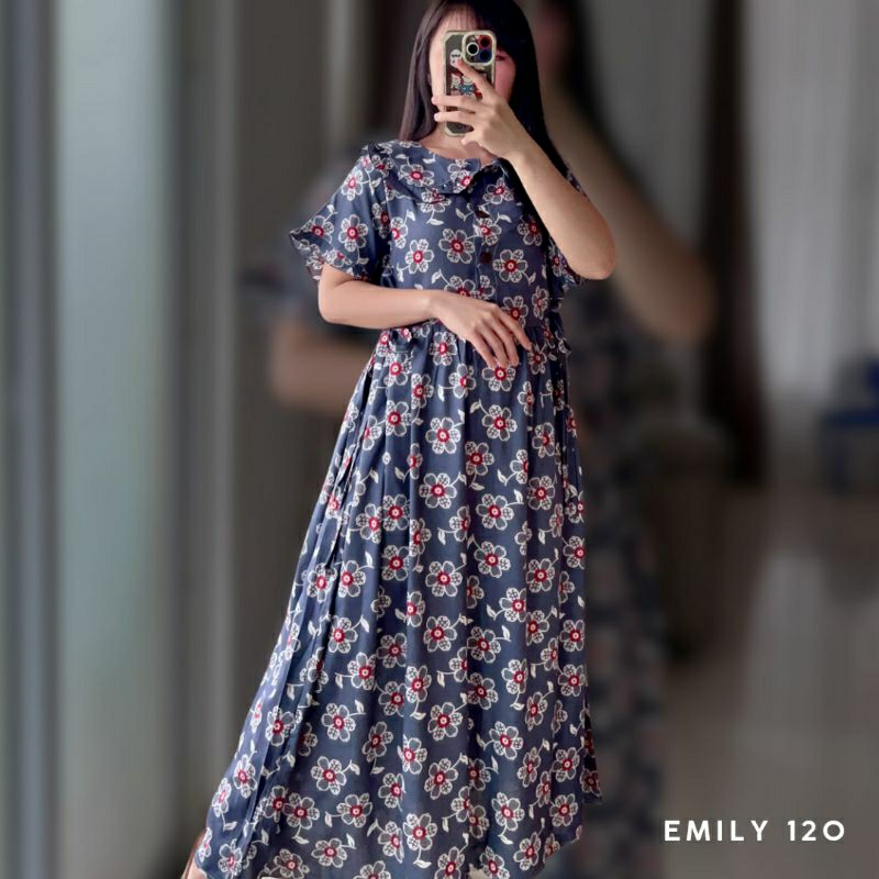 hellopajamas EMILY 120 (1) maxi dress ruffle kerah peterpan vintage kancing depan busui bumil friend