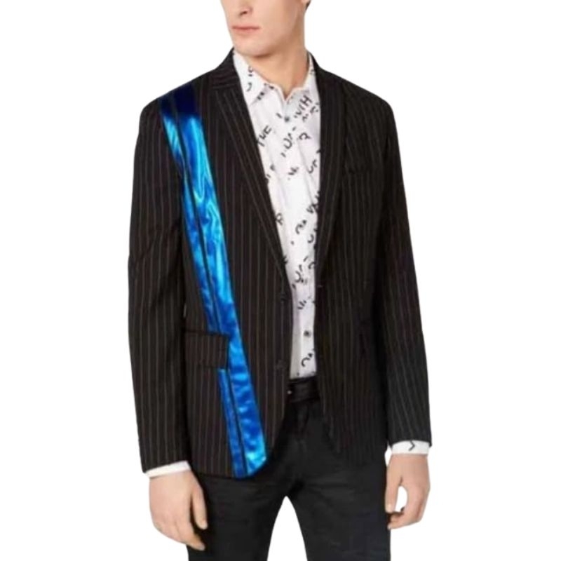 Blazer Jas Pria Hitam Motif Garis Inc* Kasual