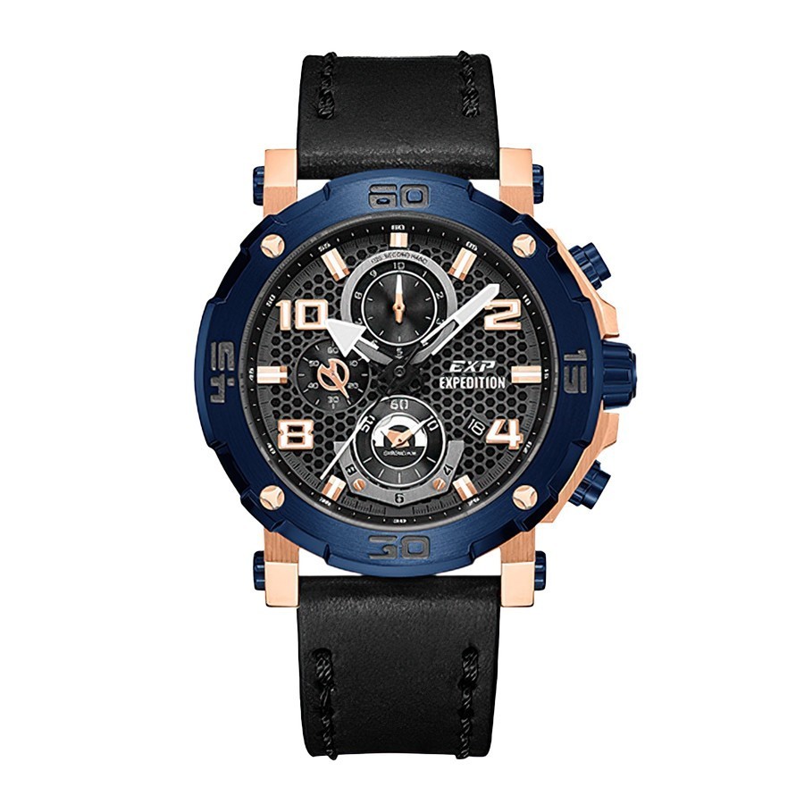 Jam Tangan Pria Expedition E 6769 GCLURBA E 6769 GC LURBA Chronograph Black Dial Black Leather Origi
