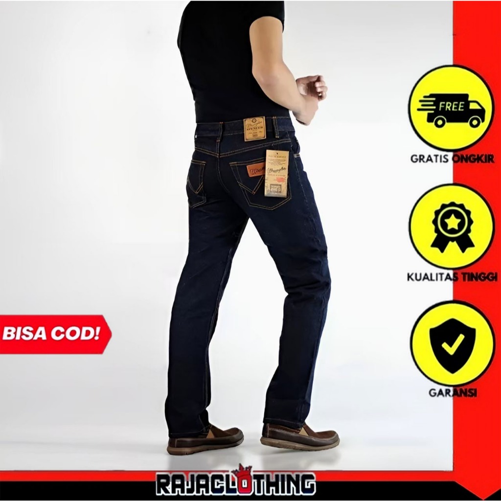 RCL - Celana Jeans Wrangler Biru Garmen Standar Reguler Original Pria Size 28-38 Panjang Standar Reg