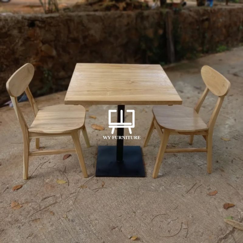 Meja makan cafe, meja cafe rangka besi top kayu jati, meja makan minimalis kayu jati rangka besi