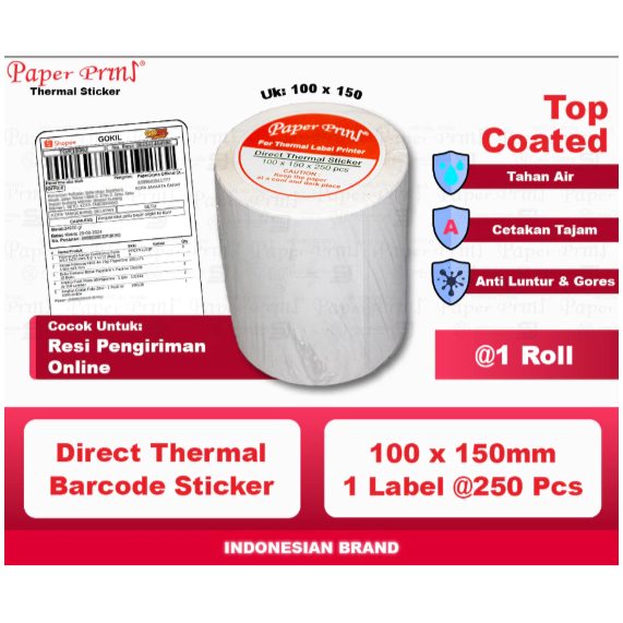 

PAPERPRYNS THERMAL LABEL BARCODE STICKER RESI 100 MM X 150 MM ISI 250PCS (Roll)
