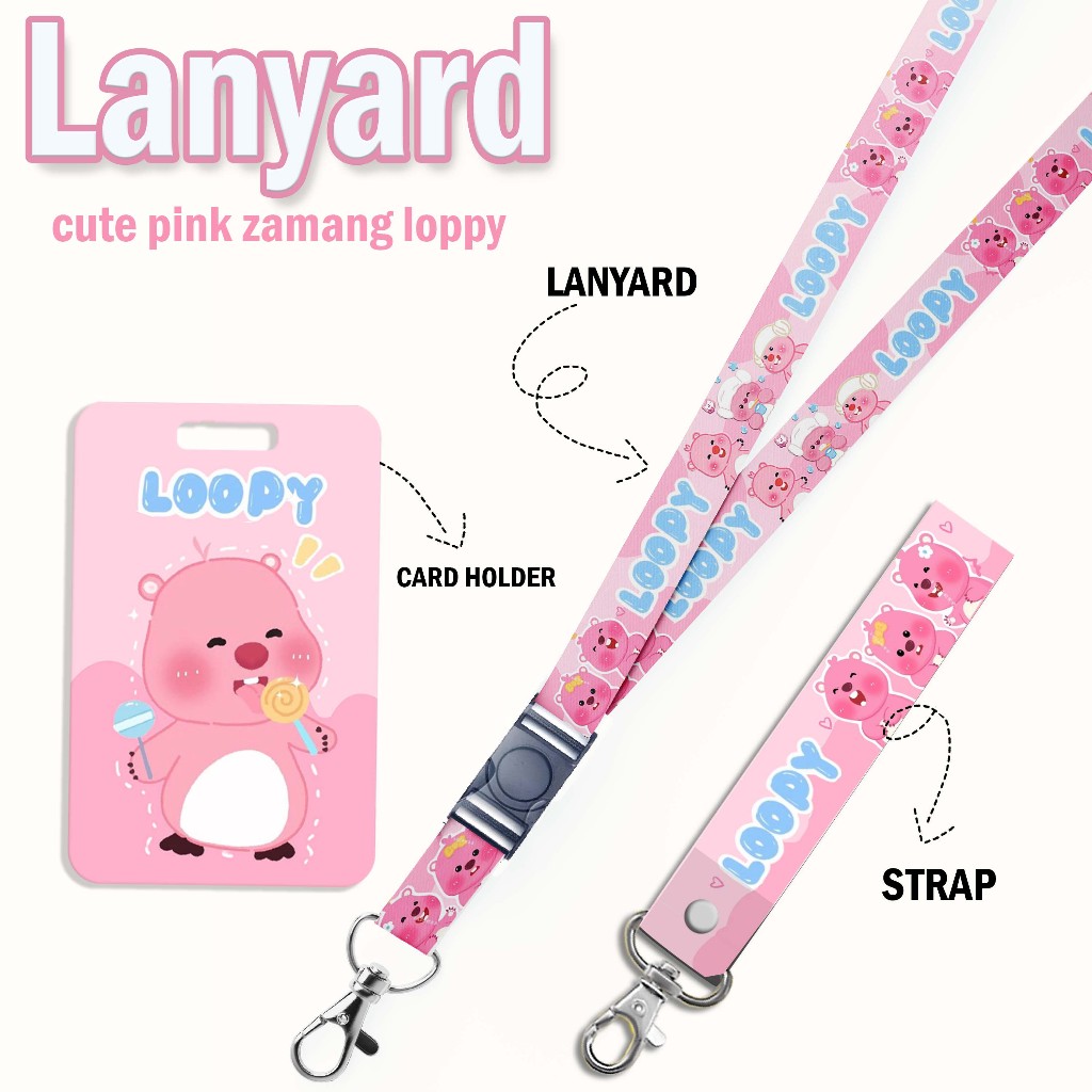 

STRAP LANYARD CARD LOPPY PINK Gantungan Kunci, Handphone, ID Card
