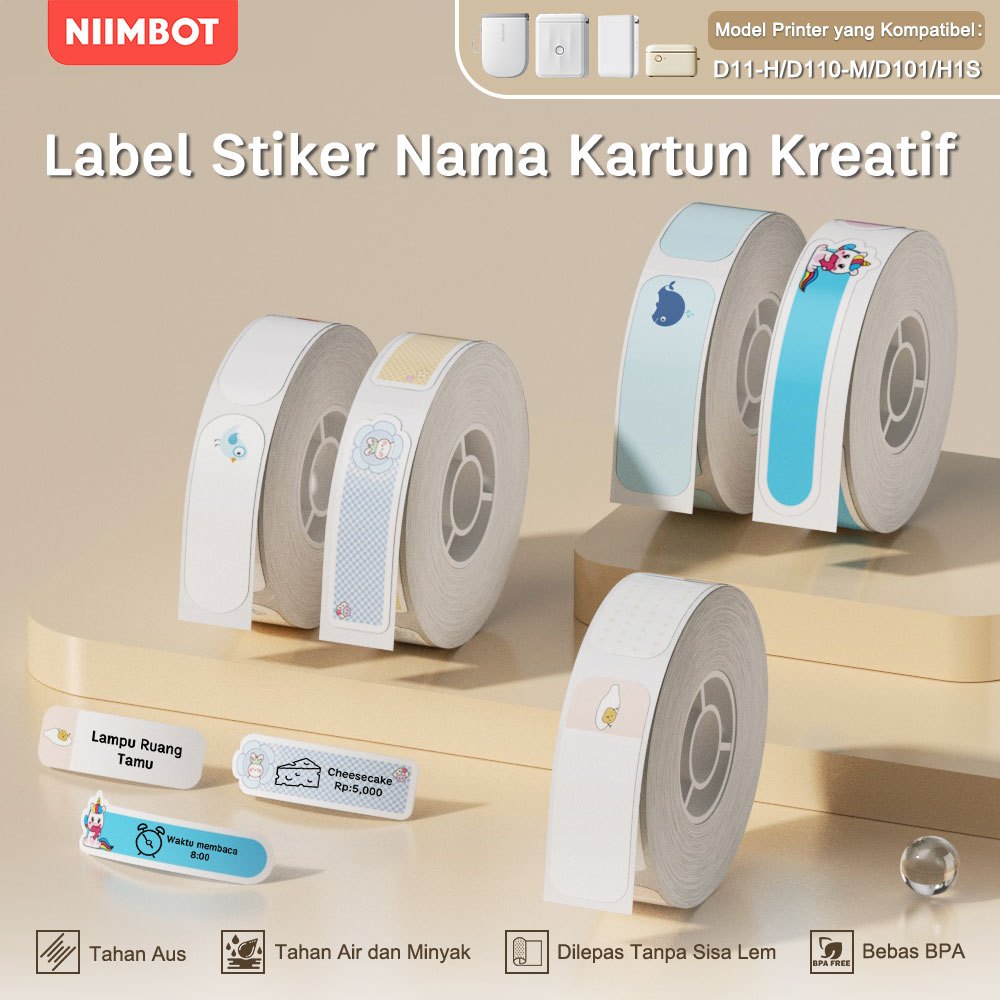 

NIIMBOT D11/ D110 / D101 Kertas Label Lucu Nama Kartun Hewan Lucu Pola Tahan Air Kertas Catatan