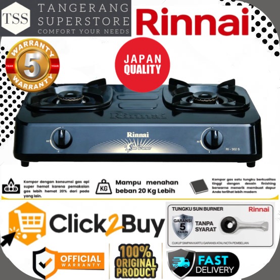RINNAI KOMPOR RI-302S RI302S RI 302S FULL STAINLESS SUN BURNER 2 TUNGKU RINNAI KOMPOR GAS RINNAI