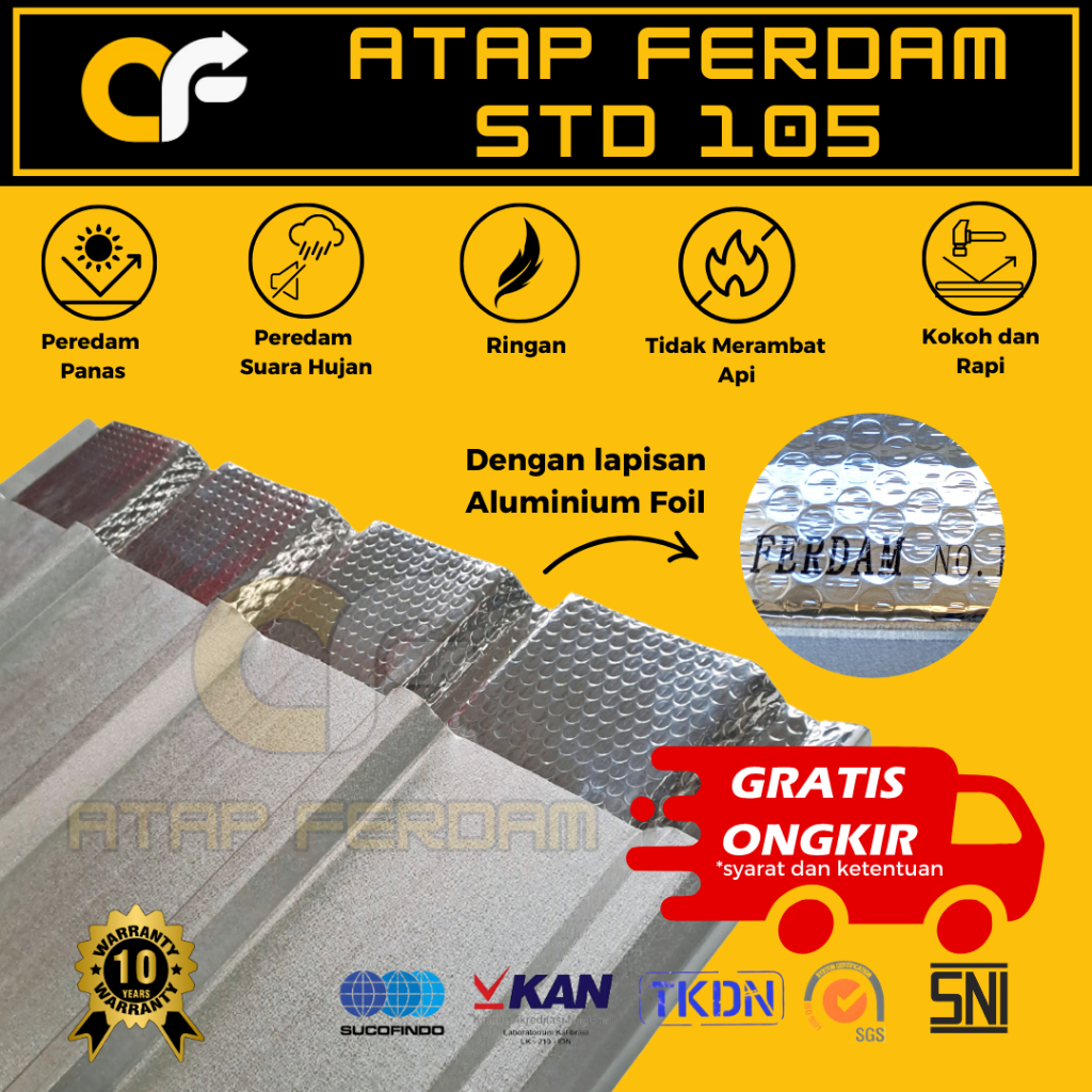 Spandek 5 Meter Galvalum Baja Ringan – Insulasi Aluminium Foil Peredam Panas & Suara Hujan | Ferdam