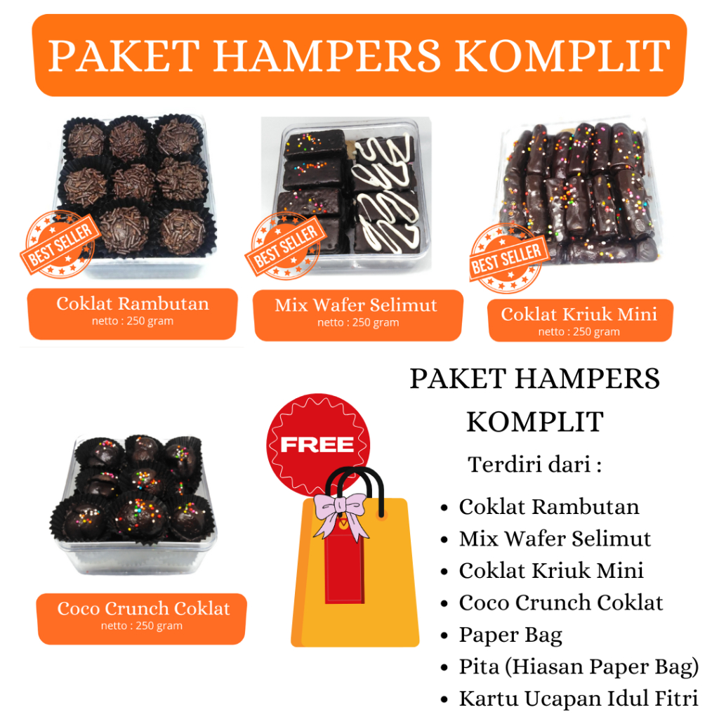 Paket Hampers Komplit isi 4 Toples Kue Coklat Lebaran Rambutan Wafer Selimut Coklat Coklat Kriuk Min