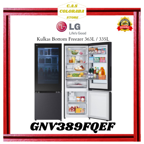 KULKAS LG GNV389FQEF KULKAS BOTTOM FREEZER 340L / 368L GNV389 GN-V389 GN-V389FQEF KULKAS LG 2 PINTU
