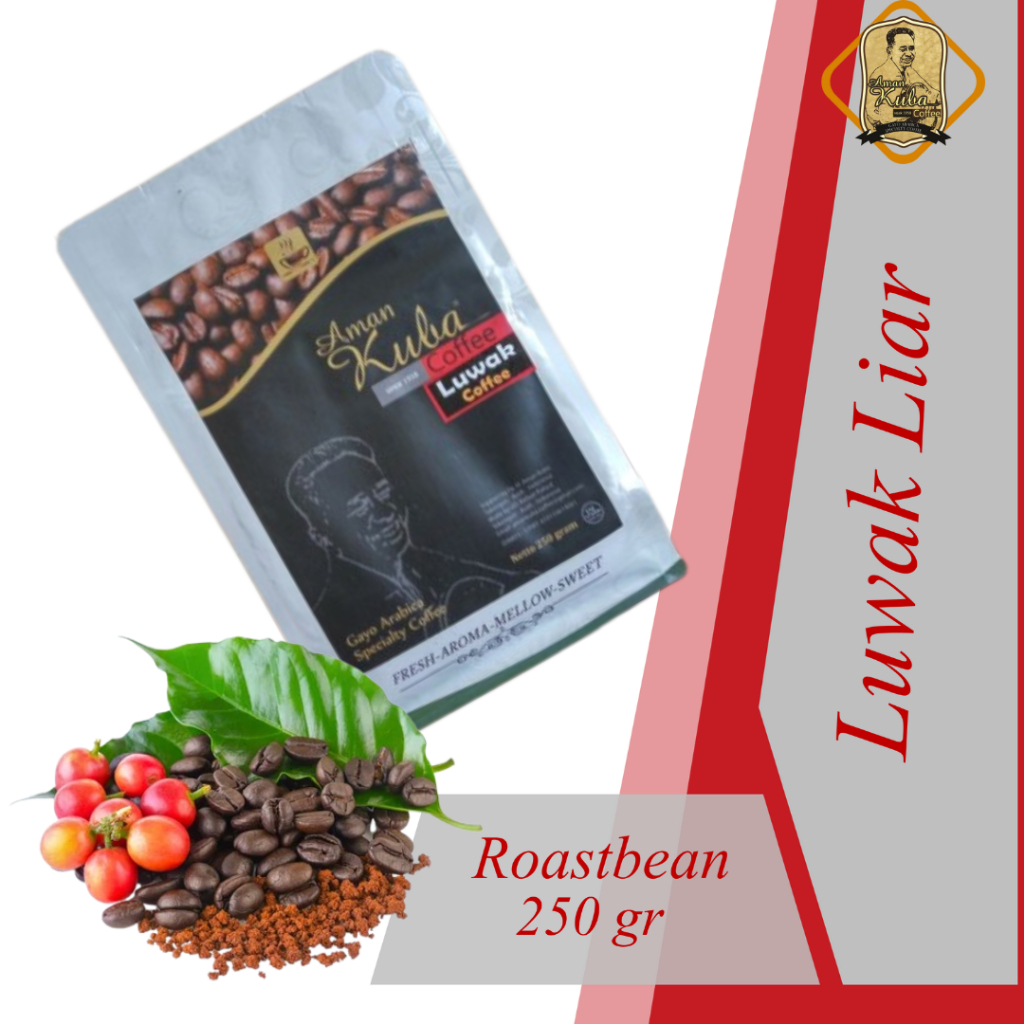 

Aman Kuba II Gayo Arabika Aceh Takengon Wild Luwak Premium 100% Asli II Biji II Roastbean II 250g