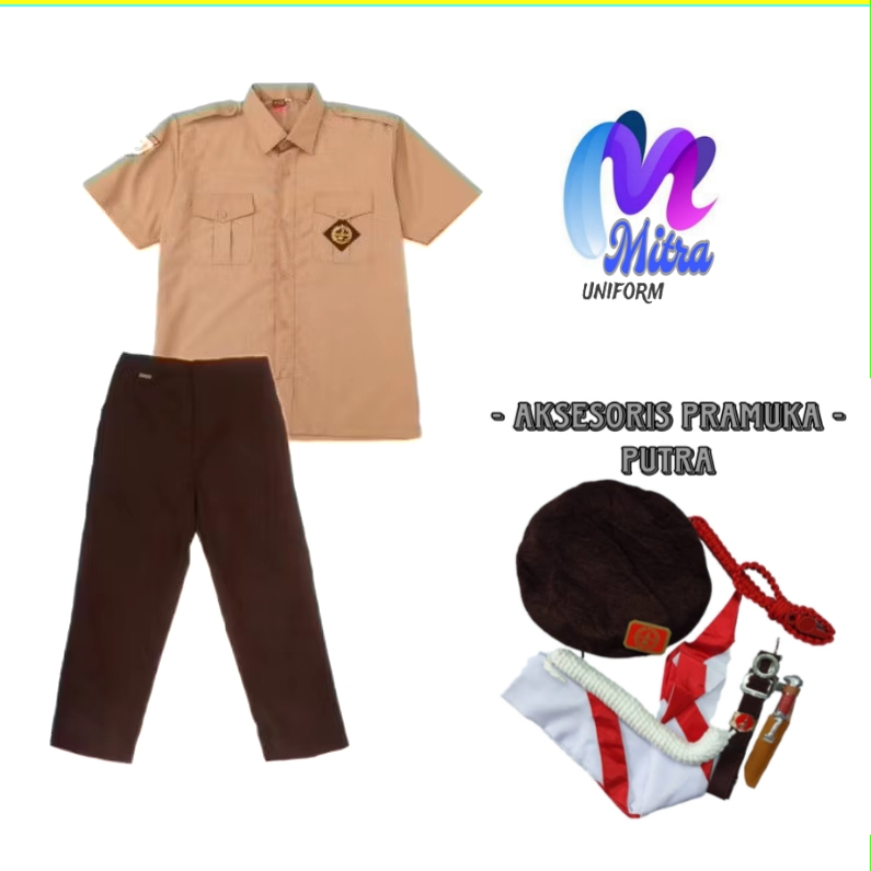 Seragam Pramuka SD Pendek Panjang Anak Laki Laki Kelas 1-6 SD Bonus Atribut Pramuka SD