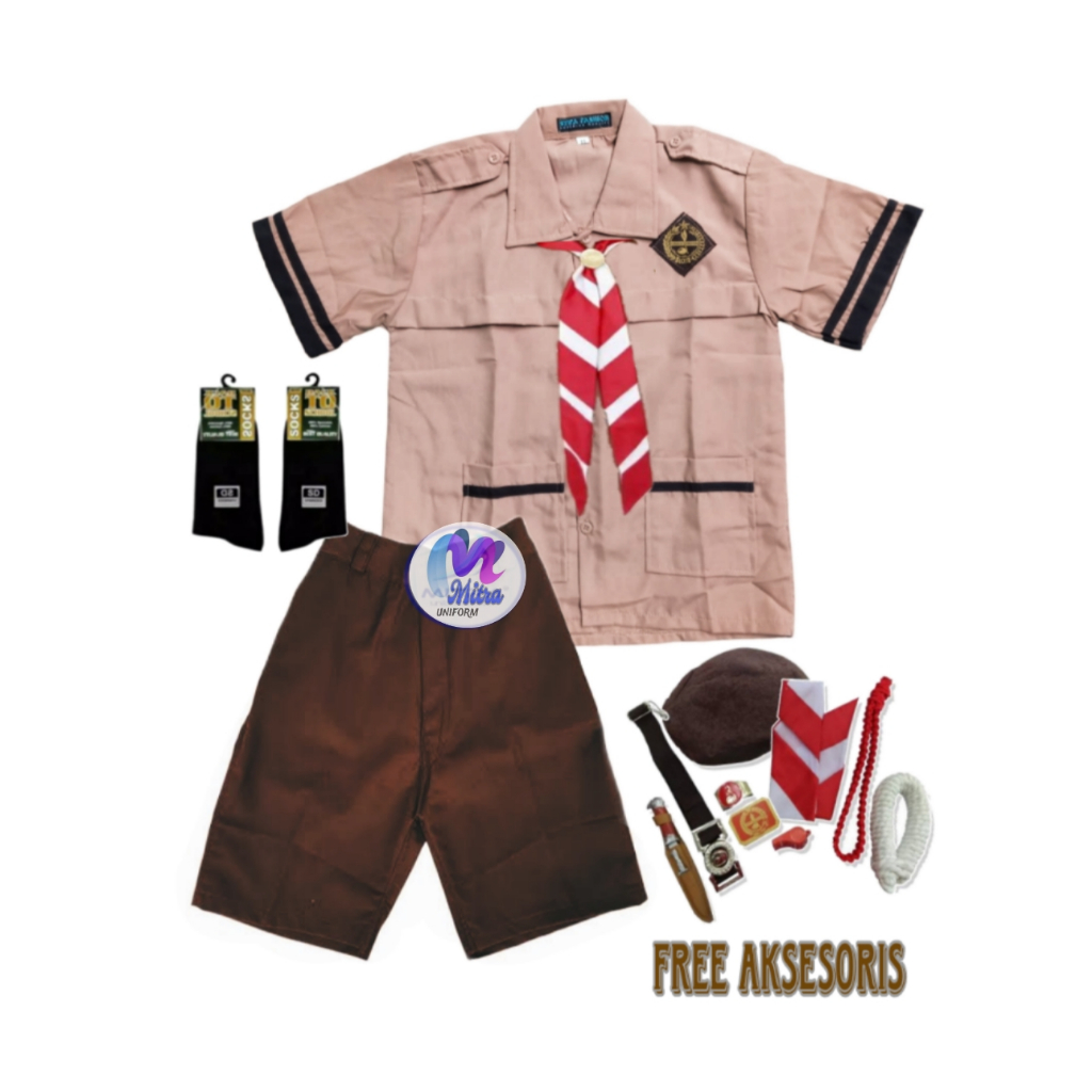 Seragam Pramuka Siaga SD Pendek Anak Laki Laki Kelas 1-6 SD Bonus Atribut Pramuka Putra