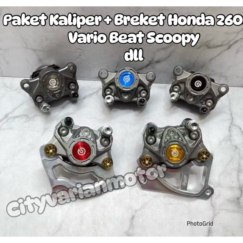 promo paket lengkap kaliper 2p 2 piston big logo koin plus breket 2p kaliper standar 220mm 260mm Mio