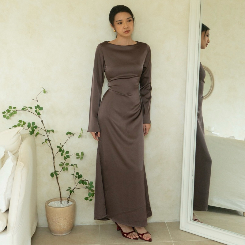 CLEA DRESS | ROOHA | Basic Satin Dress Panjang Wanita Terusan Lengan Panjang Long Sleeves Maxi Dress
