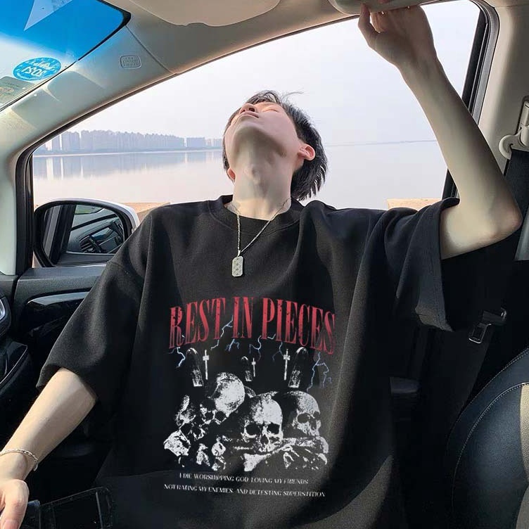 KODE M29Z Tengkorak tren Amerika retro Kaos Pria Premium Tebal Kaos Oversize Pria  Kaos Import baju 