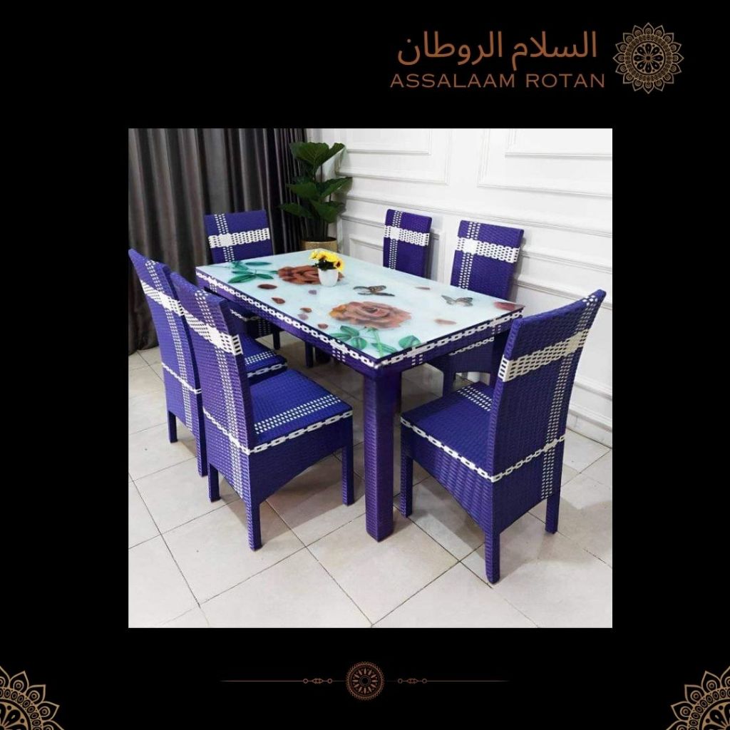 Set Meja Makan Kursi 6 Rotan Sintetis Include Jok Bantal Dudukan / Dining Set Ruang Makan Minimalis 