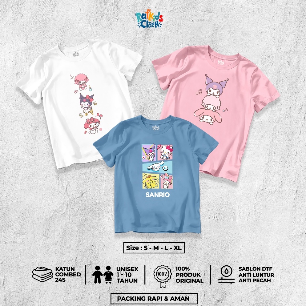 KODE F59N Baju Anak Perempuan Kaos Tangan Pendek Umur 11 Tahun Gambar Sanrio Katun Combed 24s Viral 