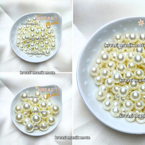 (15 Gram) Manik Bulat Krim Mutiara 8mm 10mm 16mm / Manik Gelang Mutiara / Manik Gelang
