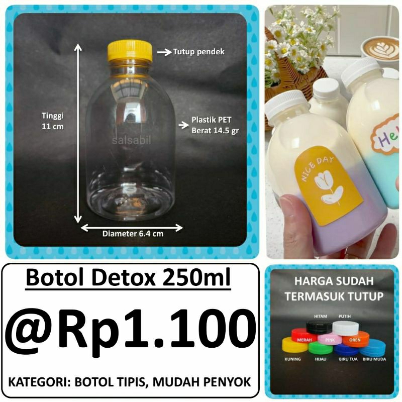 Botol Detox 250ml / botol plastik 250ml (isi 50 botol)