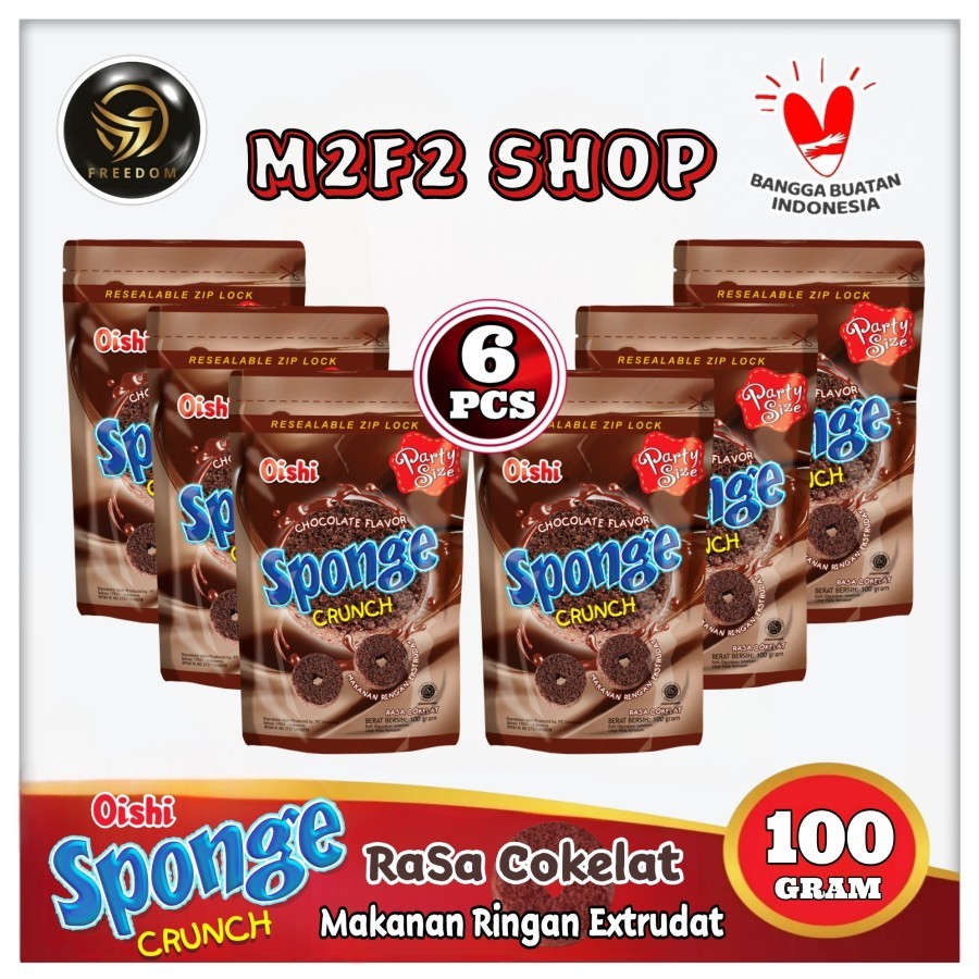 

Oishi Sponge Crunch Snack Chocolate Flavor | Camilan Makanan Ringan Ekstrudat Rasa Cokelat Pouch - 100 gr (Kemasan 6 Pcs)