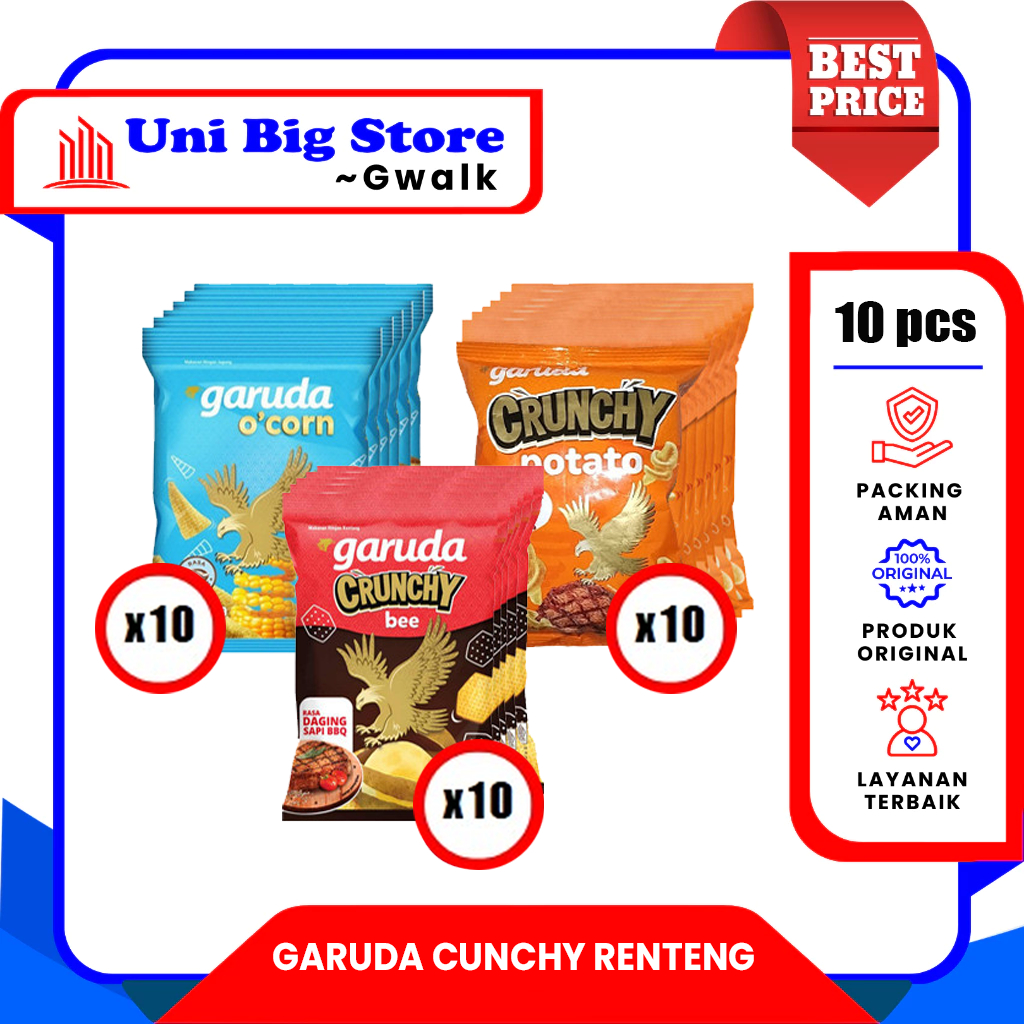 

GARUDA CRUNCHY O'CORN SEA SALT - POTATO BBQ - BEE SAPI BBQ - (17 gr x 10 pcs) RENTENG