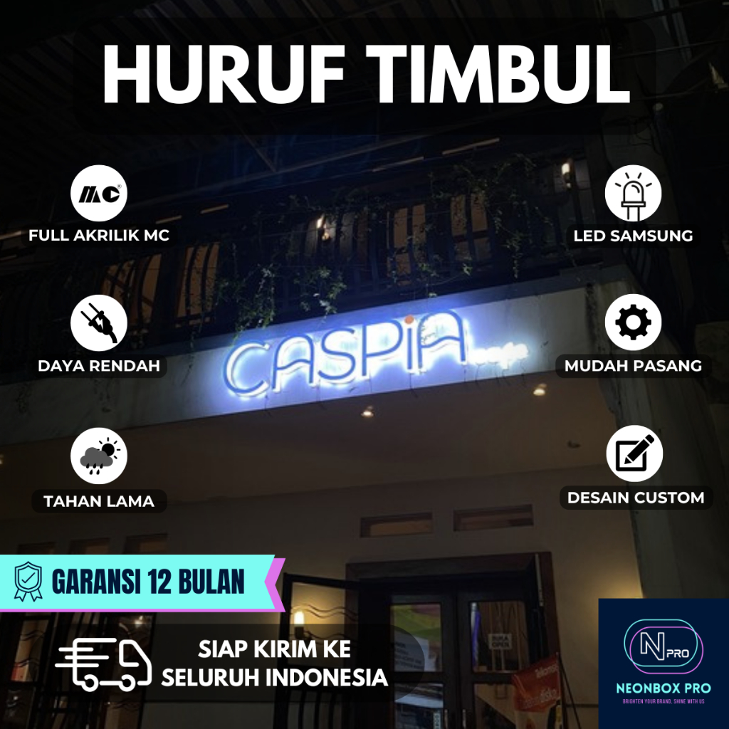 HURUF TIMBUL AKRILIK LED LAMPU MENYALA Bebas Desain Tulisan Huruf Timbul Bercahaya Indoor/Outdoor