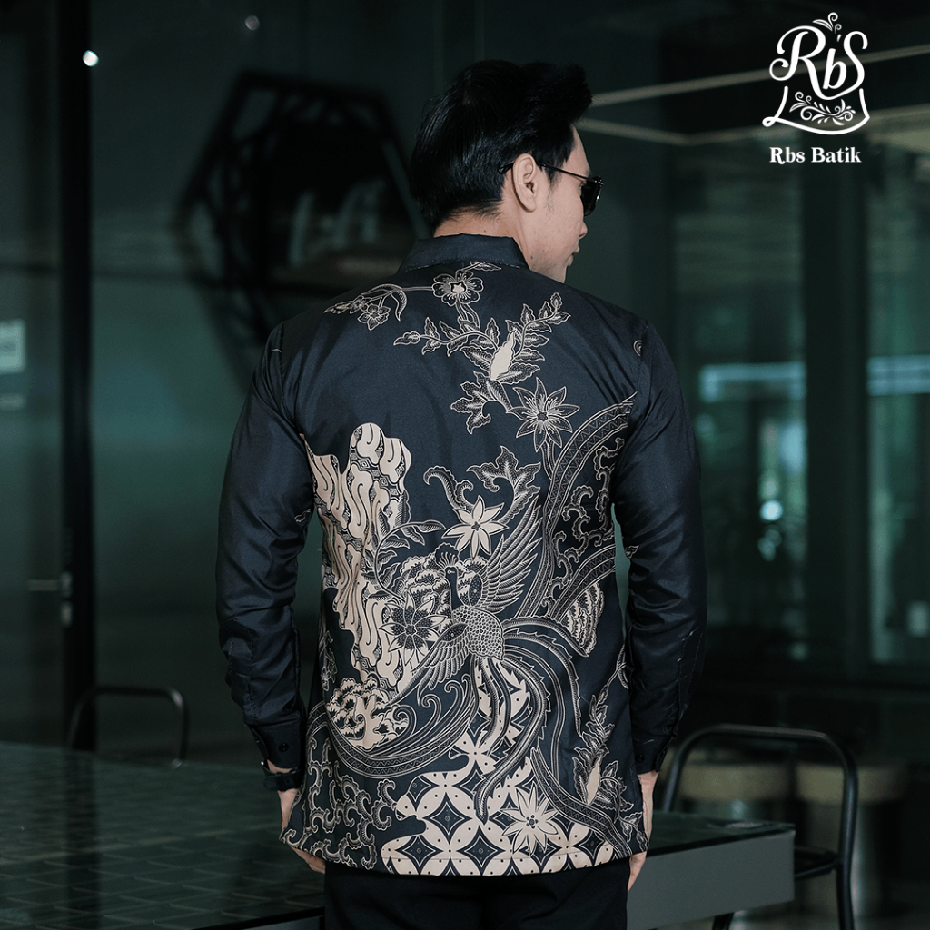 SALE RBS Batik - Kemeja Batik Pria Gumantama Slimfit Lapis Furing Biru Cream Motif Cendrawasih Batik
