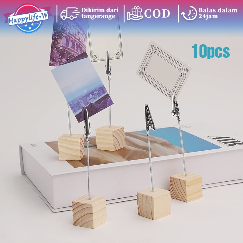 

10pcs/Set Photo Card Holder Price Tag Tatakan Holder Foto Nomor Meja Kayu Jepit Buaya