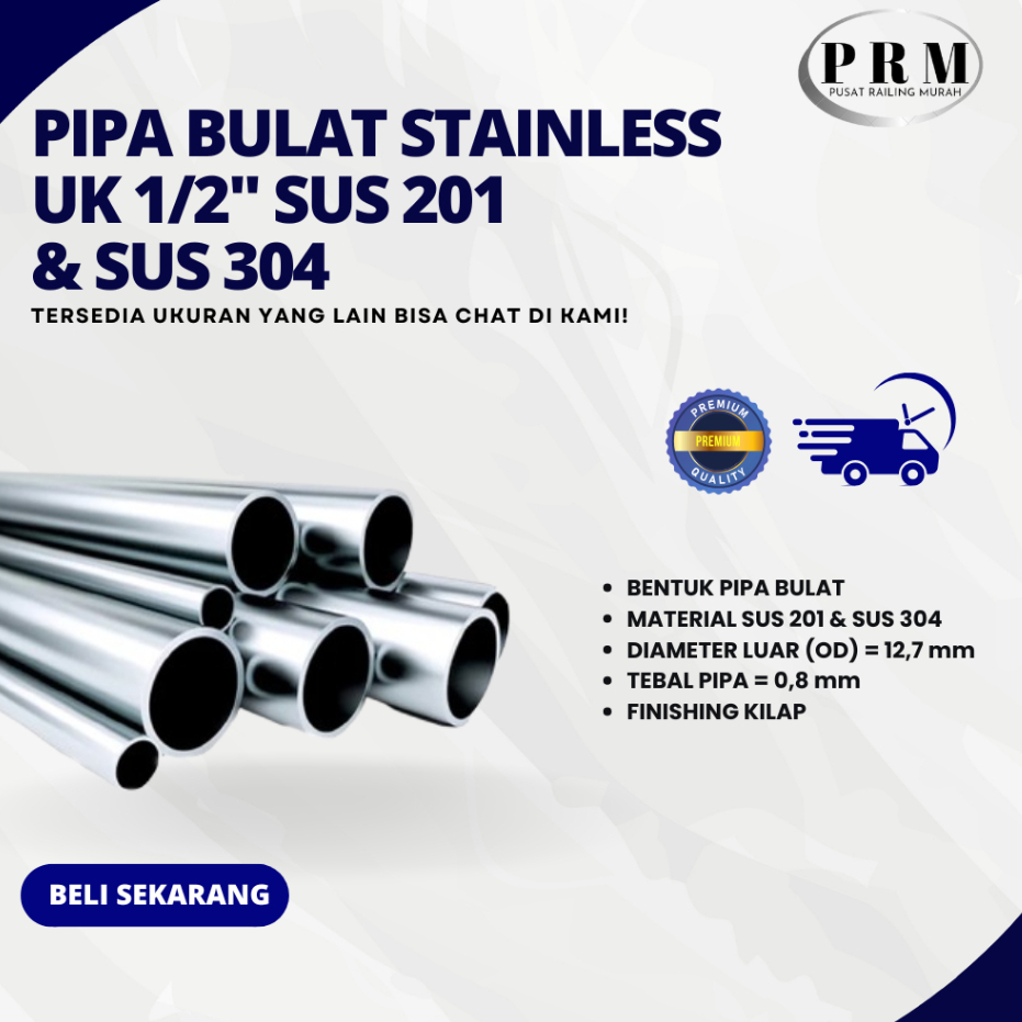 Pipa stainless steel 1/2 inch / Pipa jari jari  Ss 201 & 304 untuk isi railing tangga