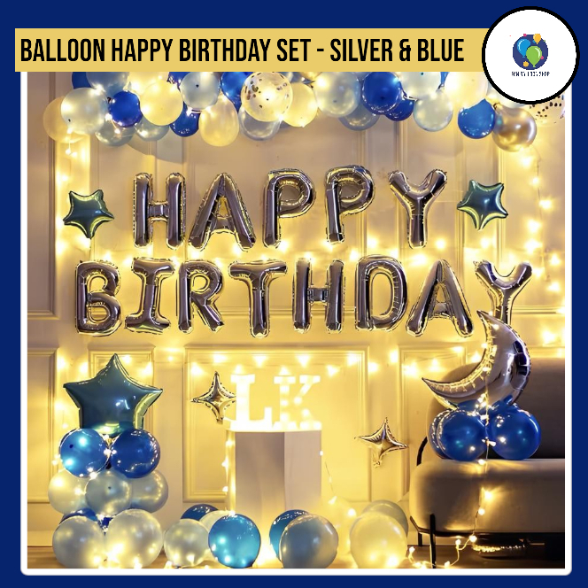 Paket Balon Biru Putih Ulang Tahun Angka / Set Dekorasi Ulang Tahun Anak
