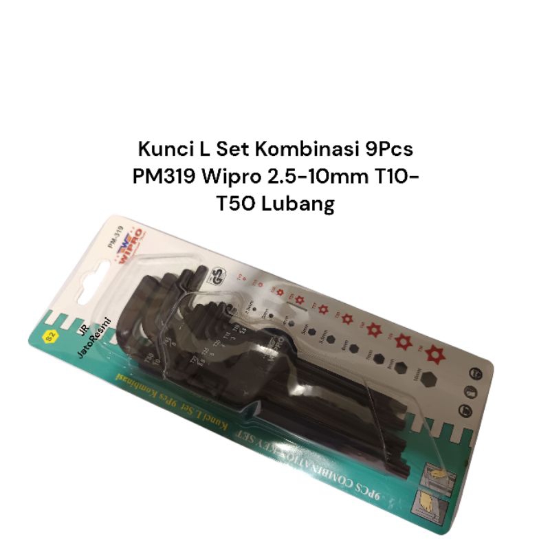 Kunci L Set Kombinasi 9Pcs PM319 Wipro 2.5-10mm T10-T50 Lubang Kunci L Hexagon Kunci L Bintang