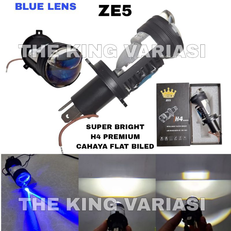LAMPU UTAMA H4 PROJECTOR BILED FLAT ZE5 PREMIUM SUPER TERANG/ BOHLAM UTAMA LED H4 CAHAYA BILED / LAM