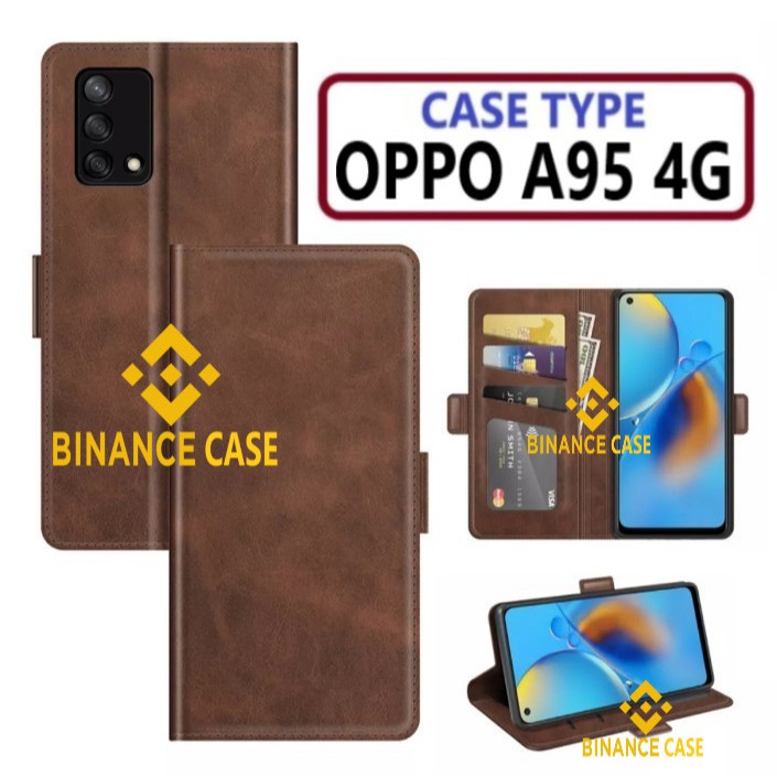 LEATHER FLIP CASE OPPO A95 4G CASE KULIT FLIP WALLET LEATHER KULIT PREMIUM SARUNG BUKA TUTUP KESING 