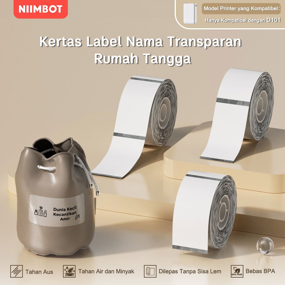 

NIIMBOT D101 Kertas Label Transparan, Stiker Penanda Klasifikasi Penyimpanan Rumah, Tahan Air