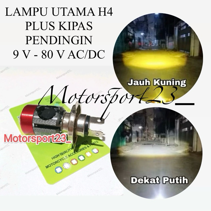 LAMPU UTAMA H4 PLUS KIPAS PENDINGIN LAMPU DEPAN MOTOR LED H4 LASER TSS AC DC 30 WATT/LAMPU UTAMA MOT